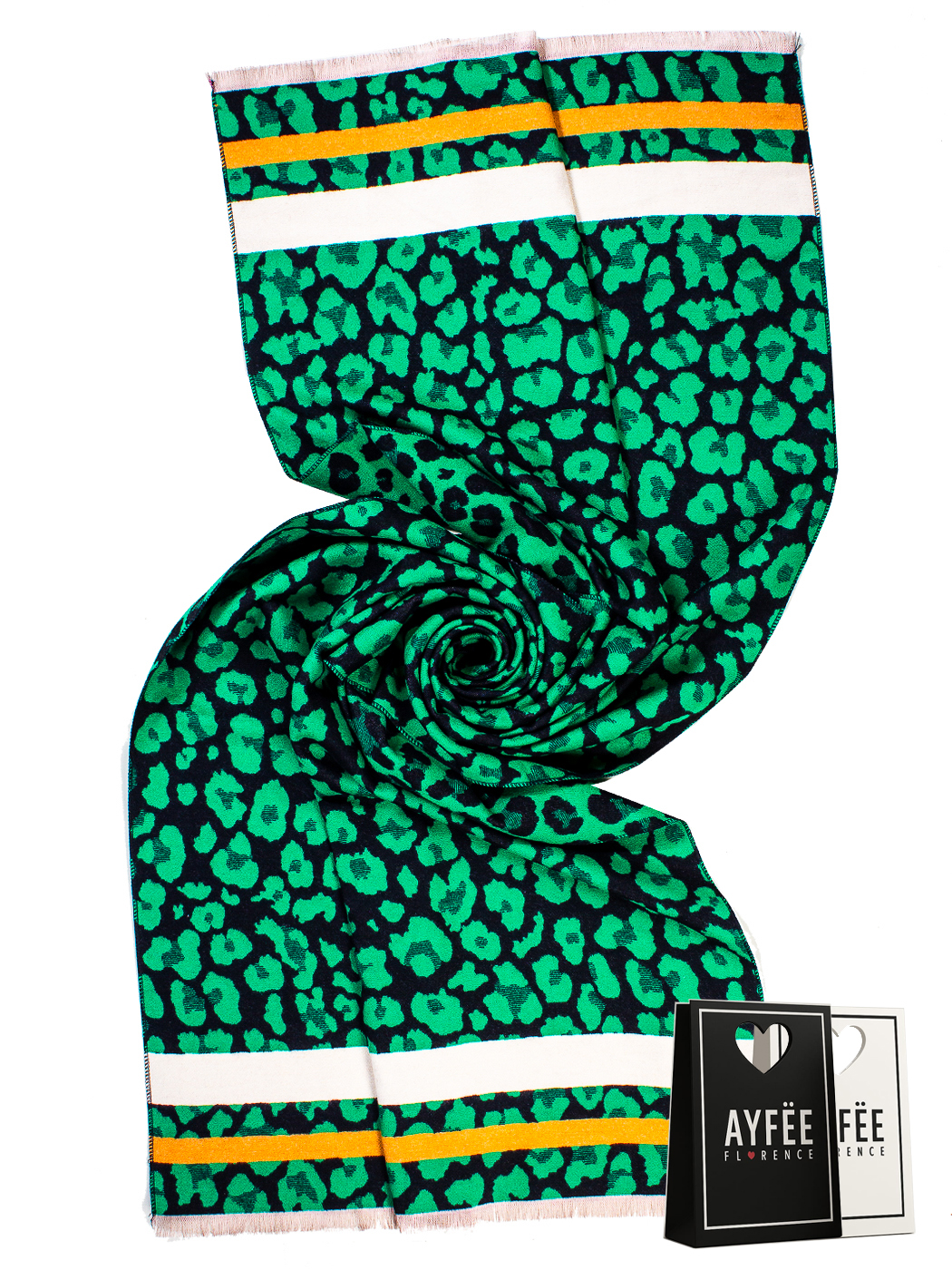 STOLA JACQUARD ANIMALIER & STRIPES PESO MEDIO, CM 70*180, 100% VISCOSA, MADE IN PRC - GREEN